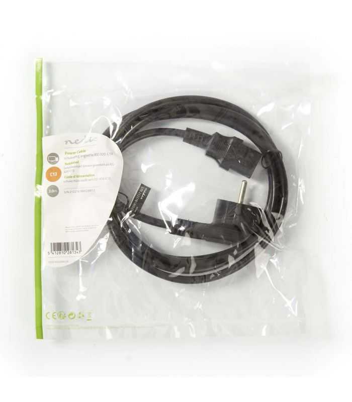 cablu de alimentare pc ups schuko tata cotit iec 320 c13 2m cupru 10a negru nedis 1