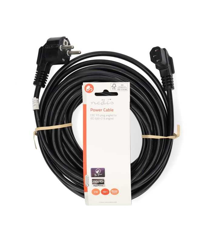 Cablu De Alimentare Schuko Tata Cotit Iec 320 C13 Cotit 10m 3x1mm2 Cupru Negru Nedis Cegl10020bk100
