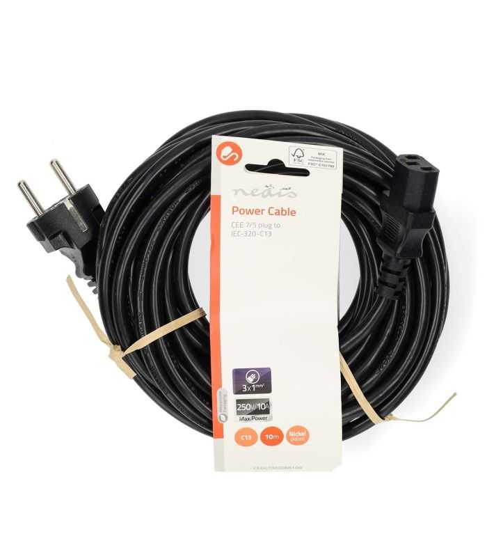 Cablu De Alimentare Schuko Tata Iec 320 C13 10m 3x1mm2 Cupru Negru Nedis Cegl10030bk100