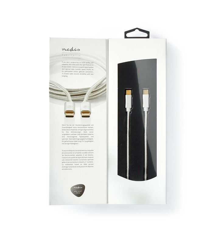 Cablu De Alimentare Si Sincronizare Usb Type C 20 Tata Tata 5a 100w Aurit 2m Argintiu Nedis