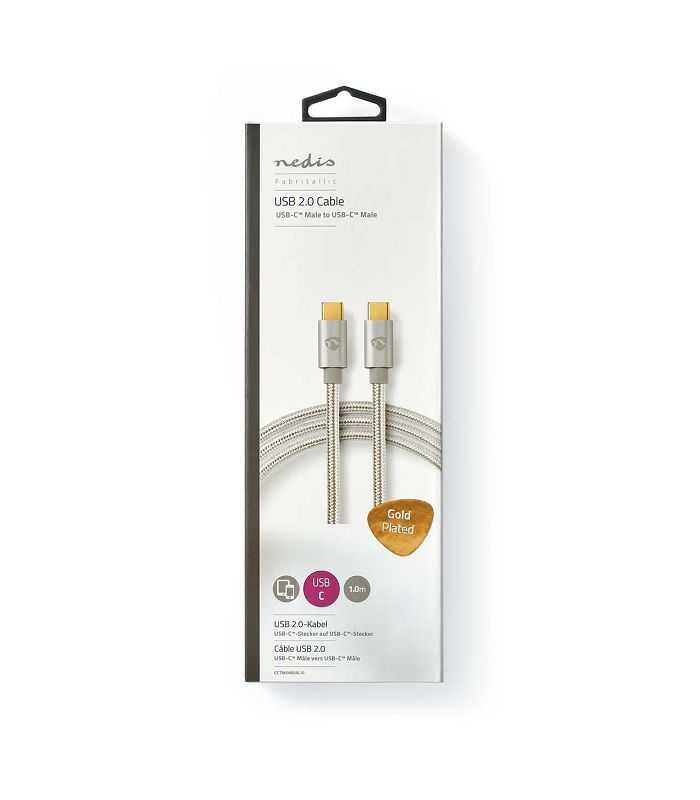 Cablu de alimentare si sincronizare USB type C 2.0 tata-tata 5A 100W aurit 2m argintiu Nedis
