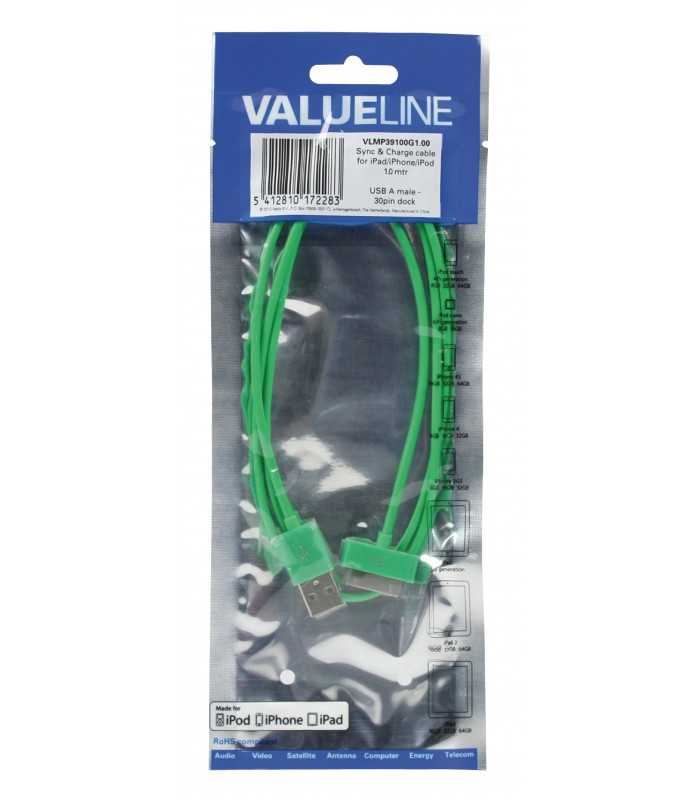 cablu de alimentare si transfer date pentru ipod iphone ipad 1m verde valueline 2