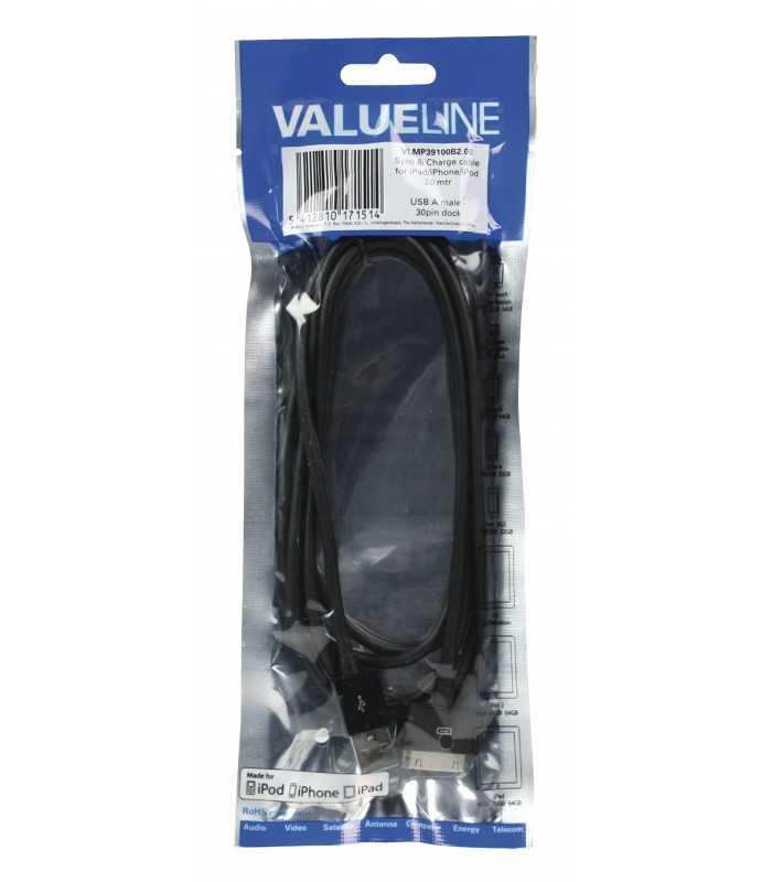 cablu de alimentare si transfer date pentru ipod iphone ipad 2m negru valueline 2