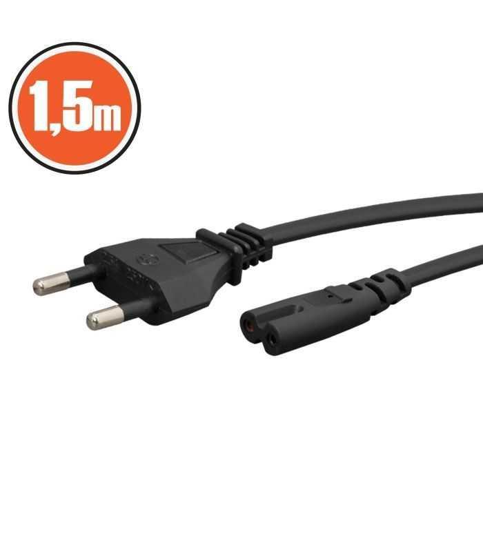 Cablu de alimentare Stecher tip CEE 7/16 Europlug - soclu IEC C7 1.5m 2x0.5mm2 dublu izolat 2.5A/250V negru 20111