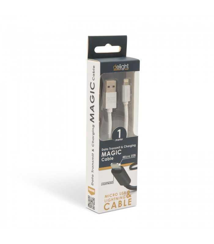 cablu de date 2in1 ipad iphone lightning micro usb 1m 1a alb delight 3