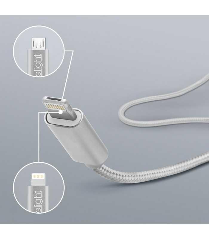 Cablu de date 2in1 iPad iPhone Lightning +Micro USB 1m 1A alb delight