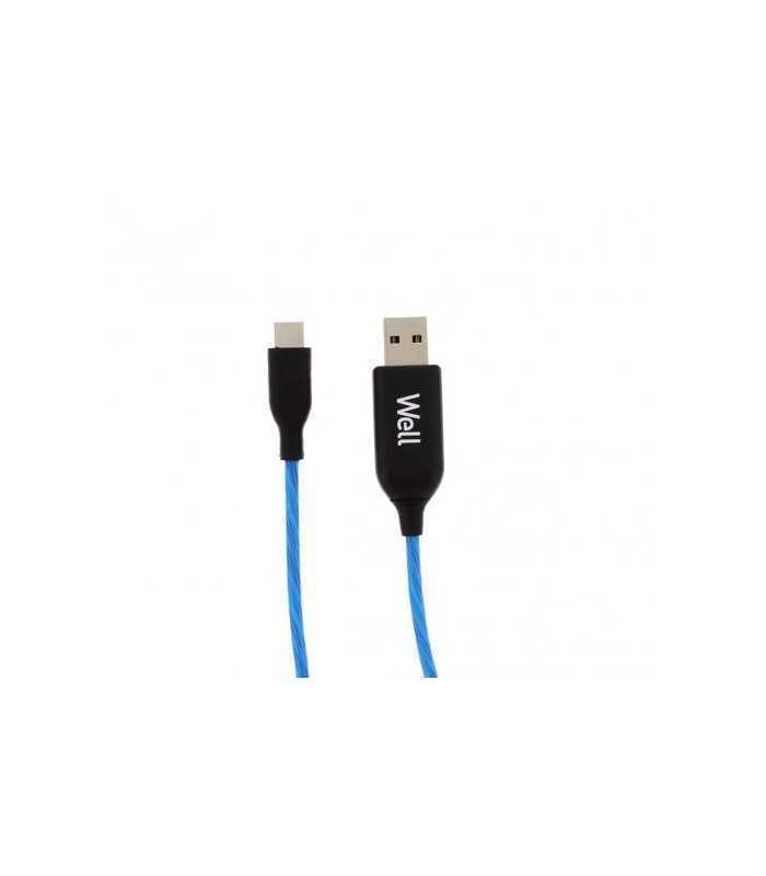 cablu de date incarcare usb type c 1m 3a well cu flux lumina albastra 1