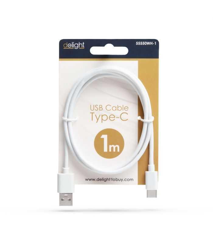 Cablu de date/incarcare USB-USB Type C alb 1m delight 55550WH-1