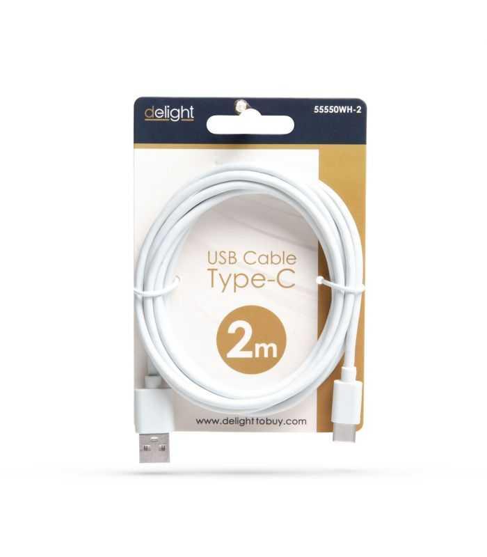 Cablu de date/incarcare USB-USB Type C alb 2m invelis siliconic delight 55550WH-2