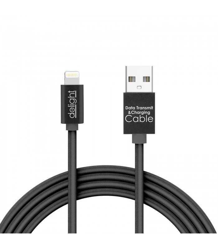 cablu de date iphone lightning 1m negru cu iluminare led rosu delight 1