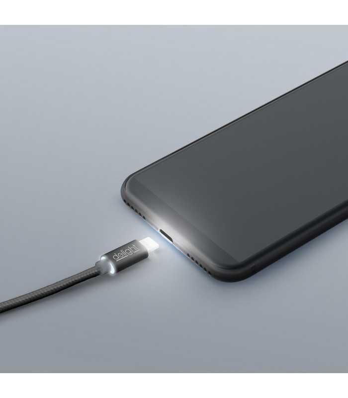 Cablu de date iPhone lightning 1m negru cu iluminare LED rosu delight
