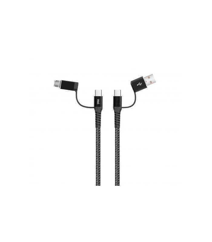Cablu de date si incarcare 4in1 1m 3A Well negru