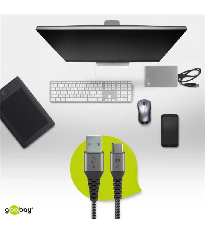 Cablu De Date Si Incarcare Usb A Usb Type C 2m Gri Argintiu Textil Flexibil Goobay 49297