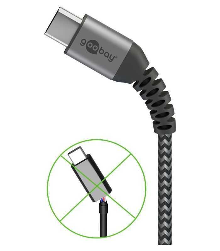 cablu de date si incarcare usb type c 1m 3a gri argintiu textil flexibil goobay 49296 1