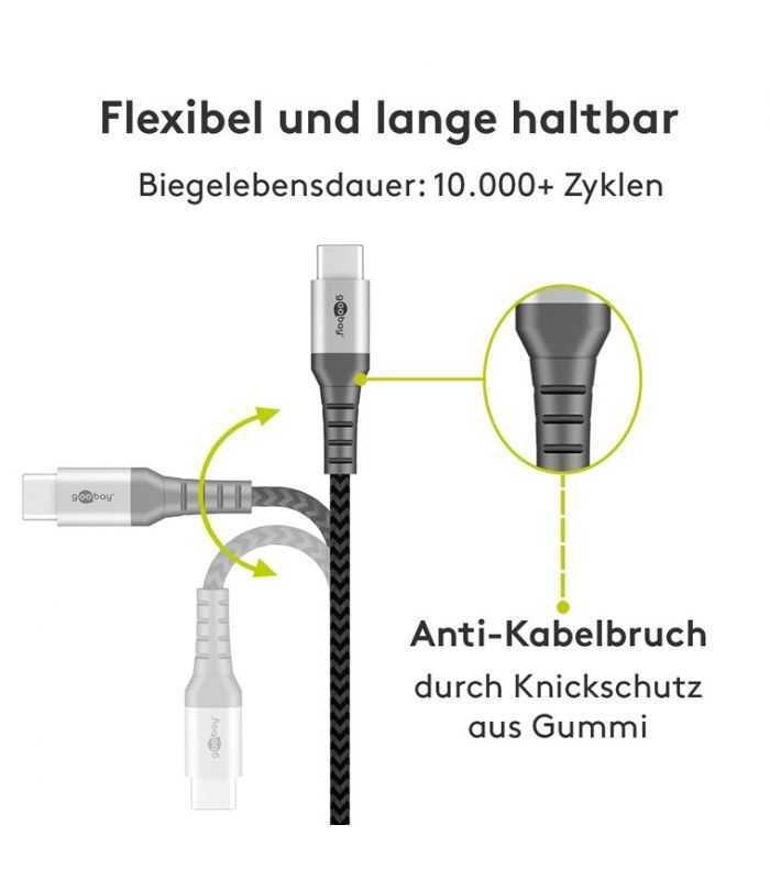 cablu de date si incarcare usb type c 1m 3a gri argintiu textil flexibil goobay 49296 2