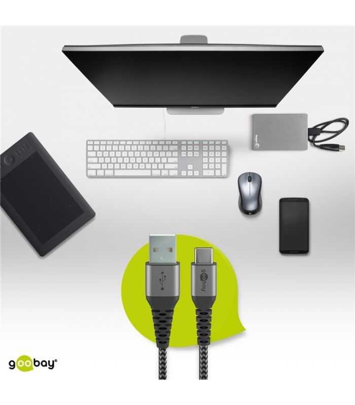 cablu de date si incarcare usb type c 1m 3a gri argintiu textil flexibil goobay 49296 6