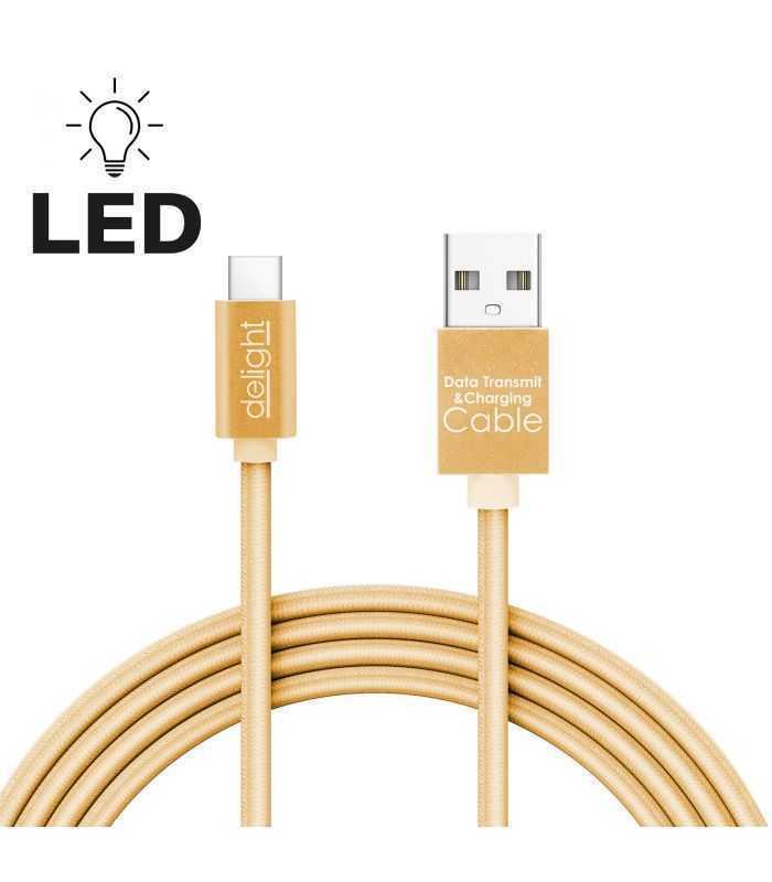 Cablu de date si incarcare USB Type C cu lumina LED auriu 1m Delight