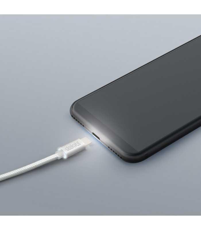 Cablu de date USB type C 1m argintiu cu iluminare LED rosu delight