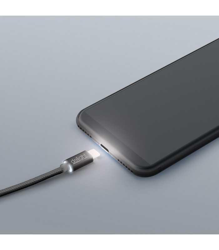 Cablu de date USB type C 1m negru cu iluminare LED rosu delight