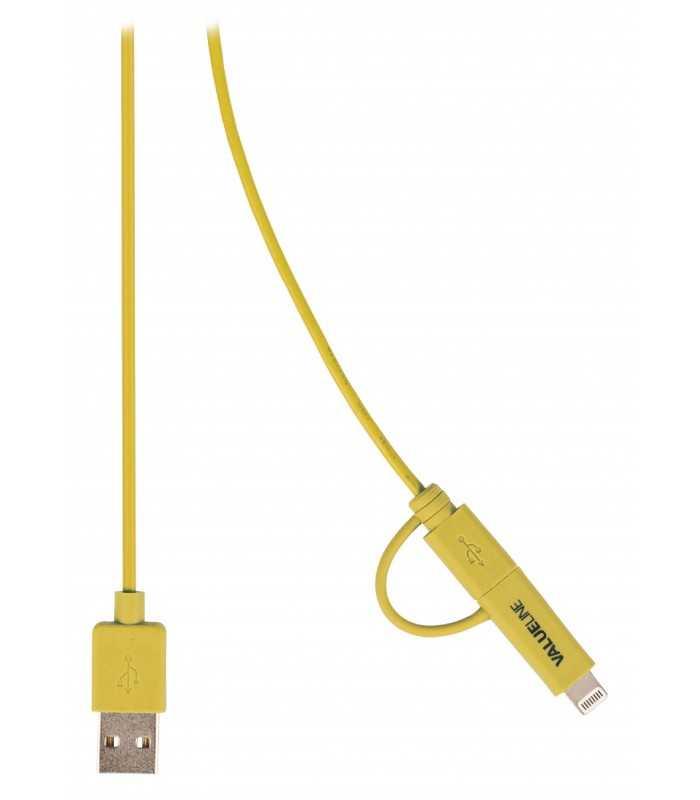 cablu de incarcare si sincronizare usb 20 a tata micro usb tata cu adaptor lightning 1m galben valueline 1