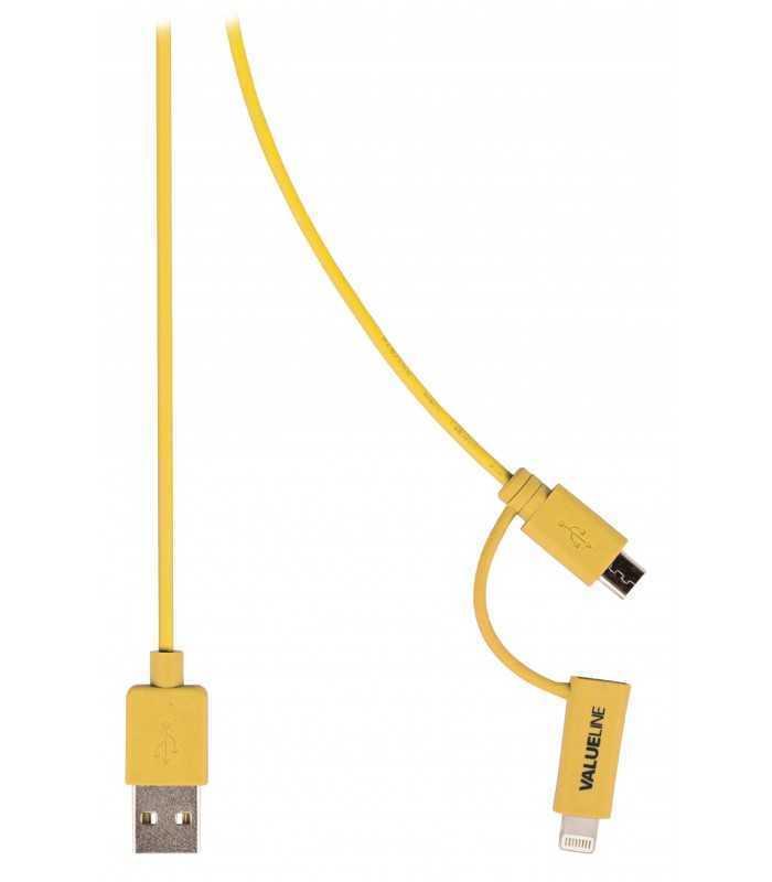 Cablu de incarcare si sincronizare USB 2.0 A tata - micro USB tata cu adaptor lightning 1m galben Valueline