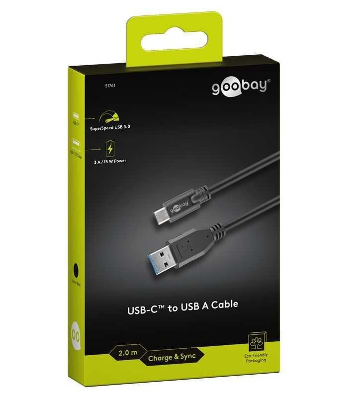 cablu de incarcare si sincronizare usb 30 usb type c 2m 3a 15w negru goobay 3