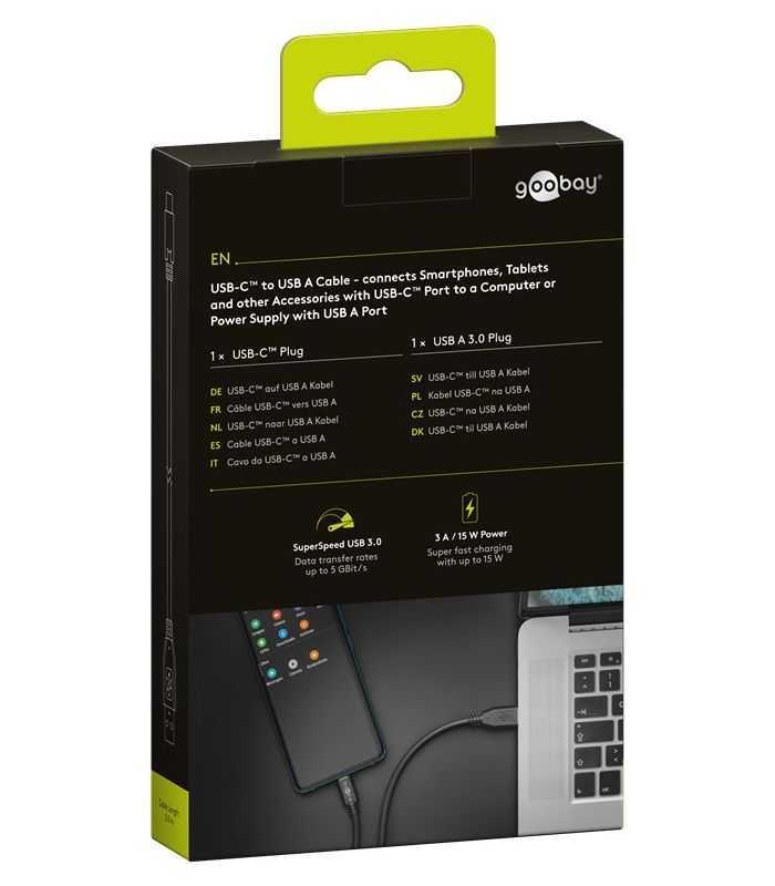 cablu de incarcare si sincronizare usb 30 usb type c 2m 3a 15w negru goobay 4