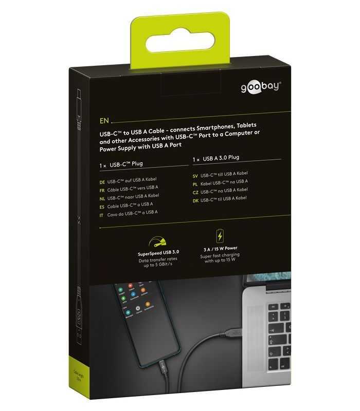 cablu de incarcare si sincronizare usb 30 usb type c 3m 3a 15w negru goobay 4