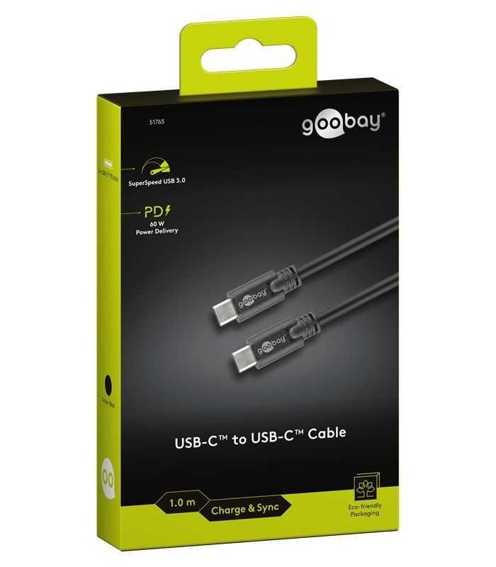 Cablu De Incarcare Si Sincronizare Usb Type C 1m 32 Gen1 Pd 60w Tata Tata Negru Goobay