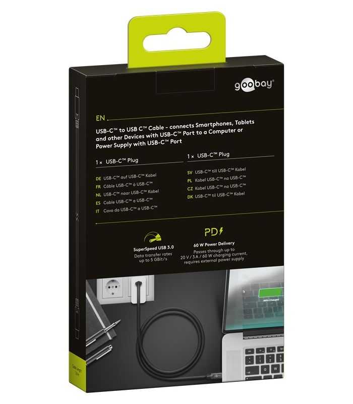 Cablu De Incarcare Si Sincronizare Usb Type C 1m 32 Gen1 Pd 60w Tata Tata Negru Goobay