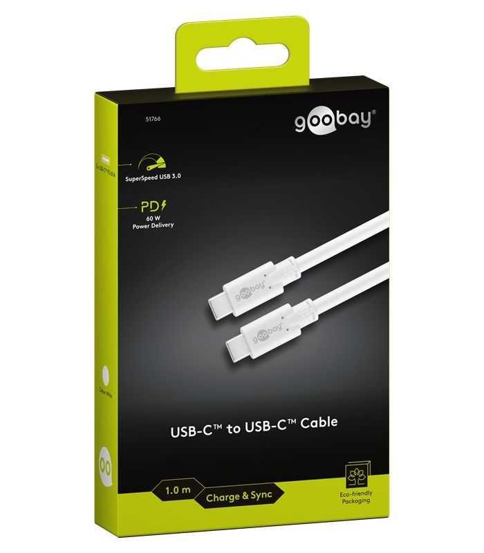Cablu De Incarcare Si Sincronizare Usb Type C 32 Gen1 Tata Tata Pd 60w 1m Alb Goobay