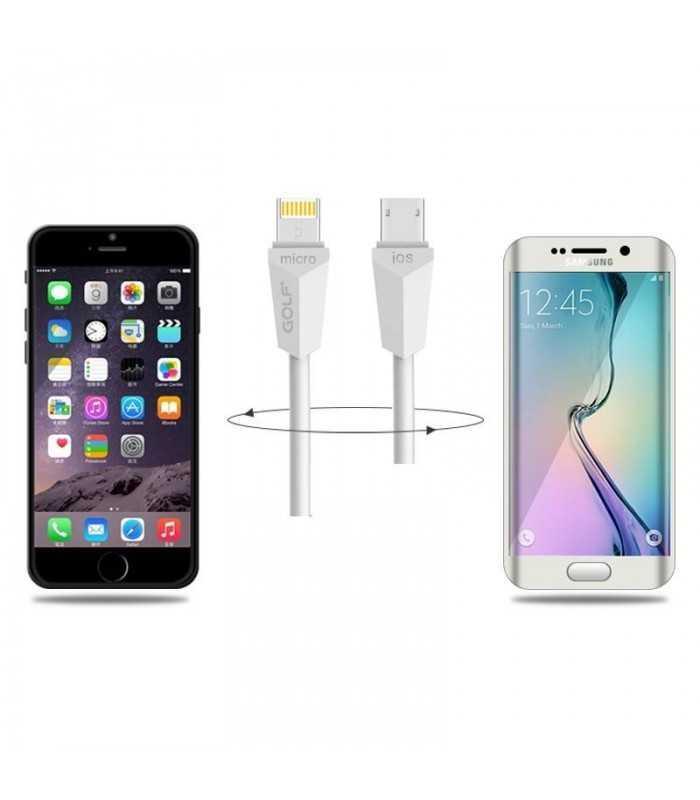 Cablu de incarcare USB Golf Diamond 2in1 alb iPhone micro USB 1m