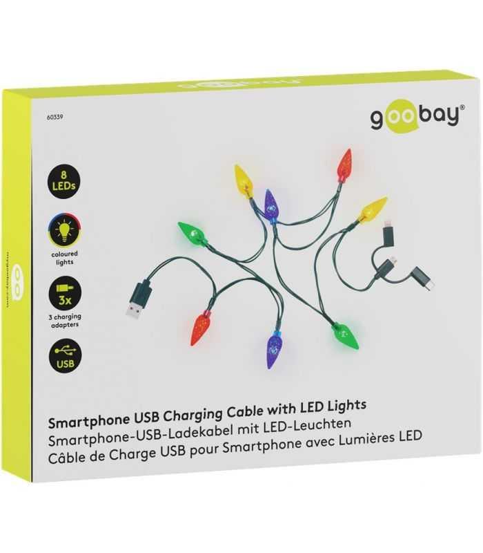 Cablu De Incarcare Usb Pentru Smartphone Cu Lumini Led Rgb Lightning Micro Usb Usb Type C 90cm Goobay 60339