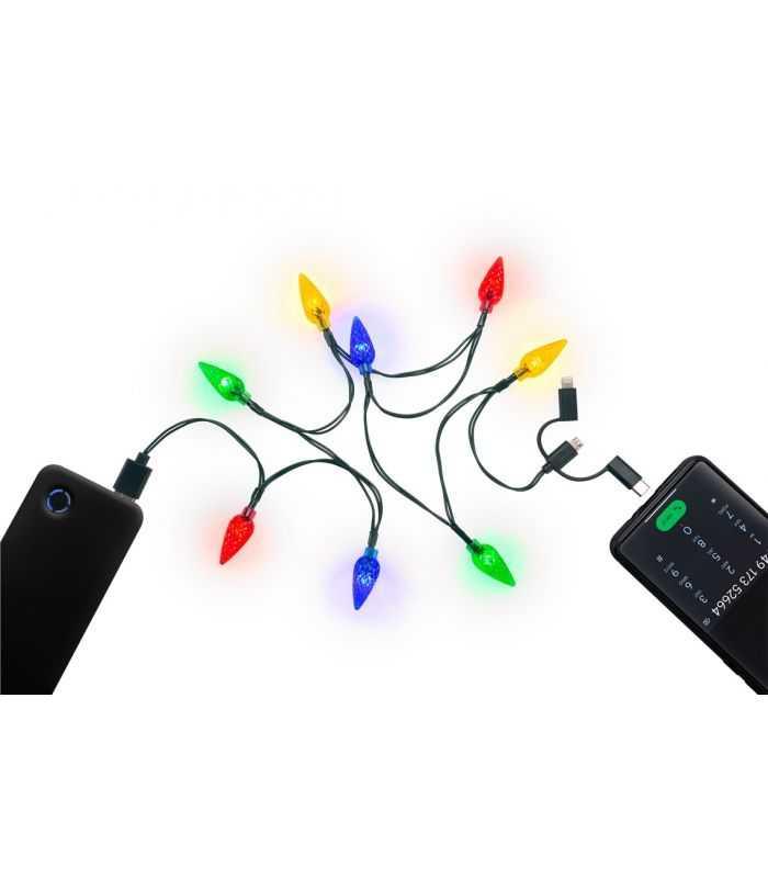 Cablu de incarcare USB pentru smartphone cu lumini LED RGB - Lightning Micro-USB USB type C 90cm Goobay 60339