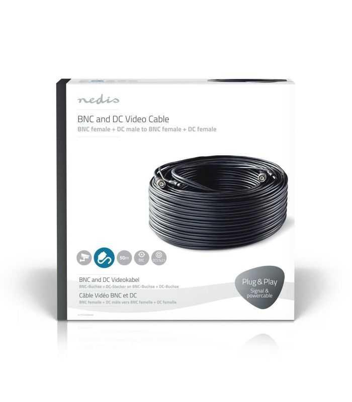 Cablu De Securitate Cctv Bnc Dc 21x55mm Rg59 50m Conectori Preasamblati Nedis Cctvca10bk500