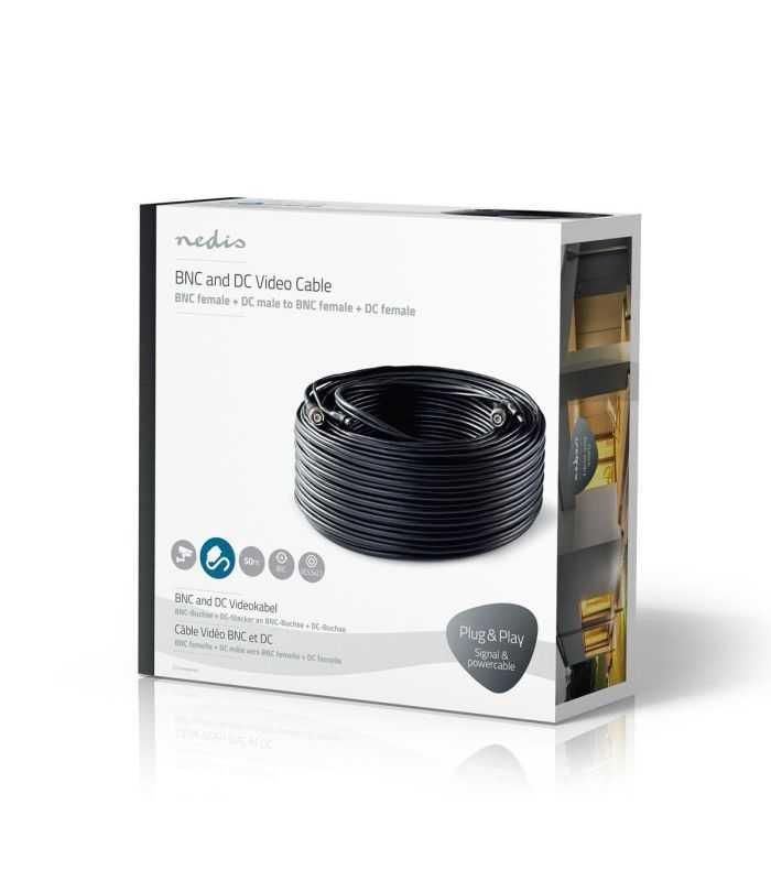 Cablu De Securitate Cctv Bnc Dc 21x55mm Rg59 50m Conectori Preasamblati Nedis Cctvca10bk500