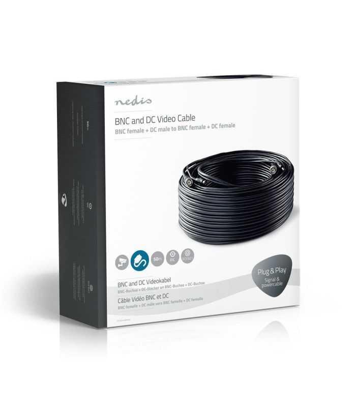 Cablu De Securitate Cctv Bnc Dc 21x55mm Rg59 50m Conectori Preasamblati Nedis Cctvca10bk500