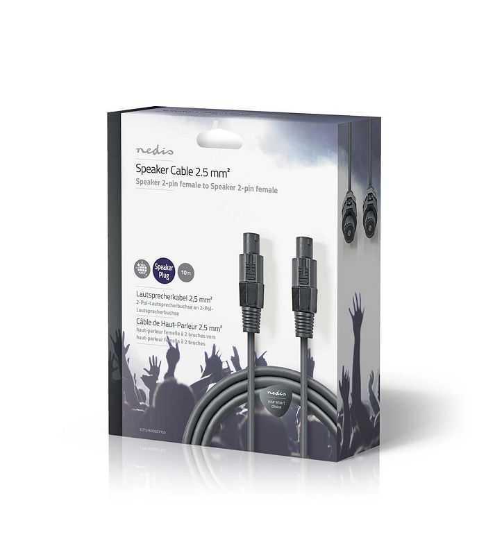 Cablu Difuzor 25mm Speakon 2 Pini Mama 10m Gri Nedis