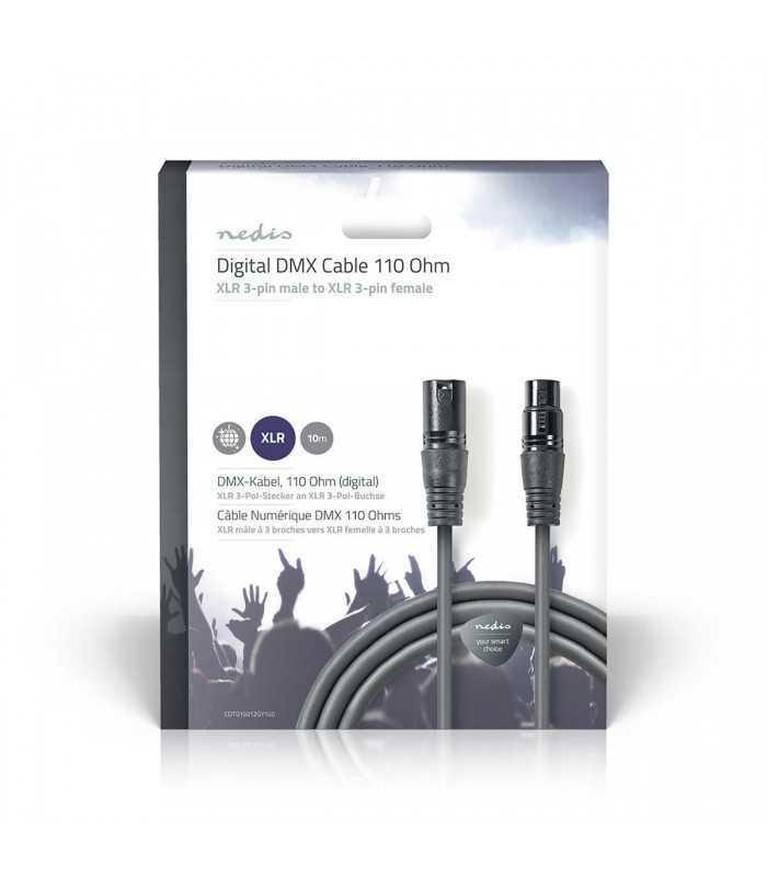 Cablu digital DMX 110 Ohm XLR 3 Pini tata - XLR 3 Pini mama 10m gri Nedis