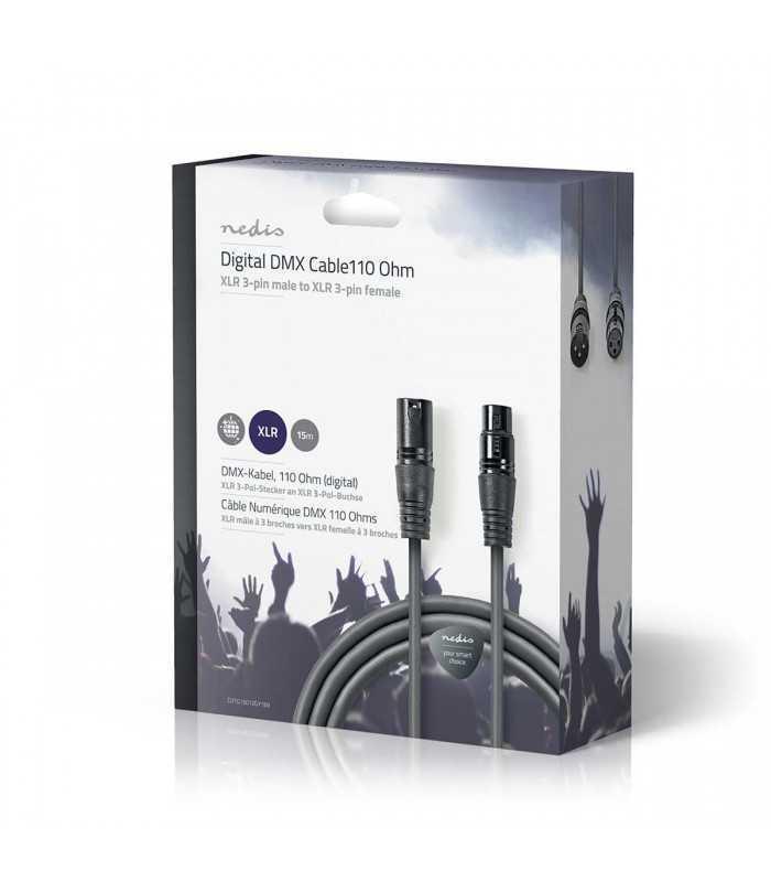 cablu digital dmx 110 ohm xlr 3 pini tata xlr 3 pini mama 15m gri nedis 4