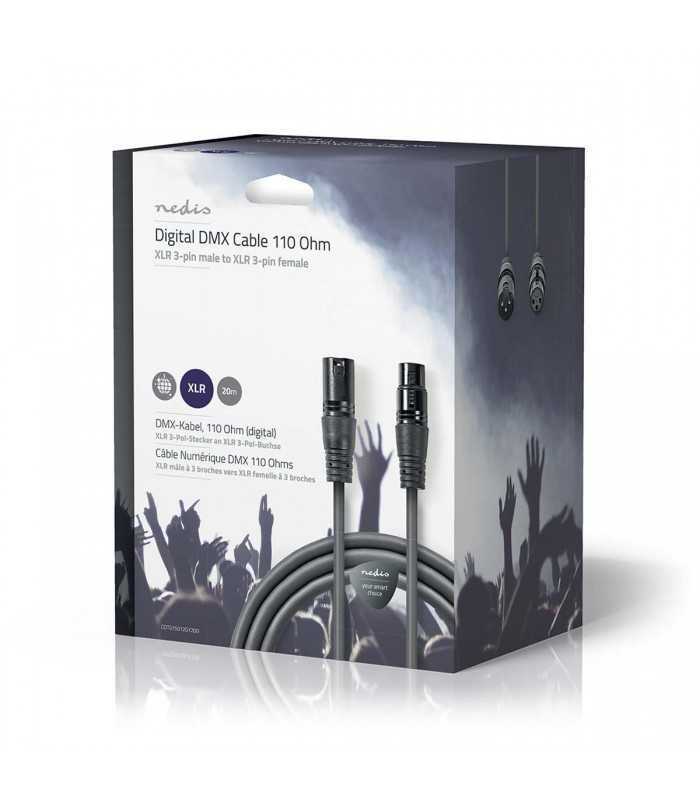 cablu digital dmx 110 ohm xlr 3 pini tata xlr 3 pini mama 20m gri nedis 3
