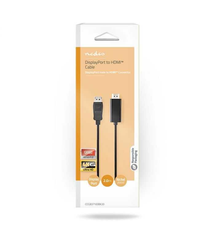 Cablu Displayport V12 Tata Hdmi Tata 4k 30hz 2m Negru Nedis Ccgb37100bk20