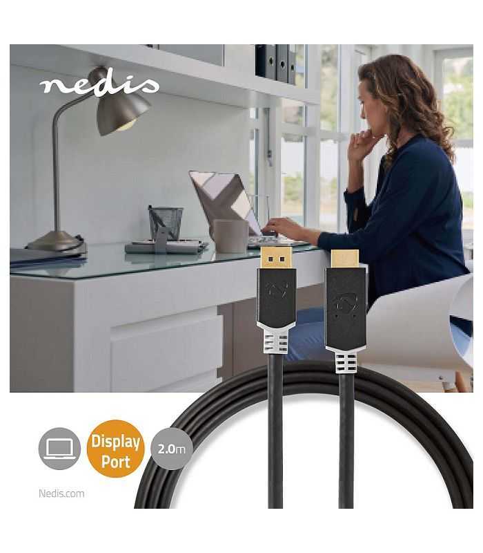 Cablu Displayport V14 Hdmi 4k 60hz 2m Aurit Antracit Nedis