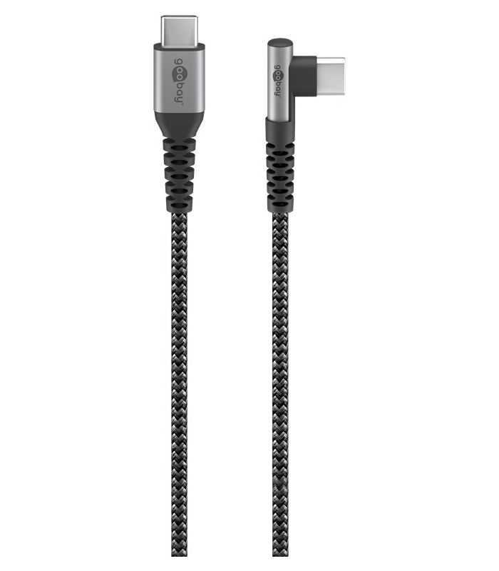 Cablu elegant extra-robust textil 0.5m 60W USB2.0 type C 90 grade - USB type C mufe metalice Goobay 64658