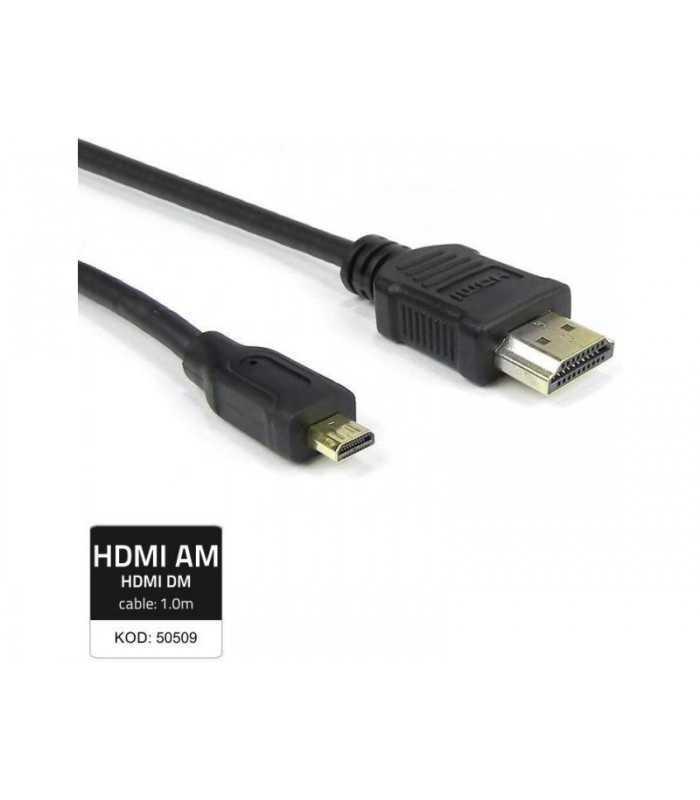 Cablu HDMI 1.4 micro HDMI mufa tata - HDMI mufa tata 1m negru QOLTEC
