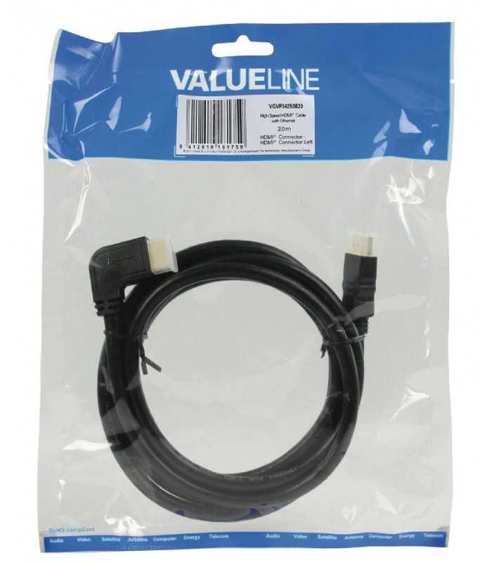cablu hdmi cu functie ethernet 2m conectori drept si cotit 90 grade valueline 2