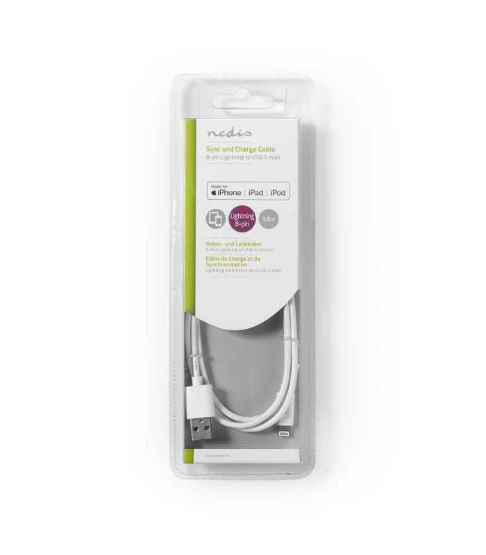 cablu incarcator date apple lightning 8 pini usb a tata 1m 24a alb nedis 2