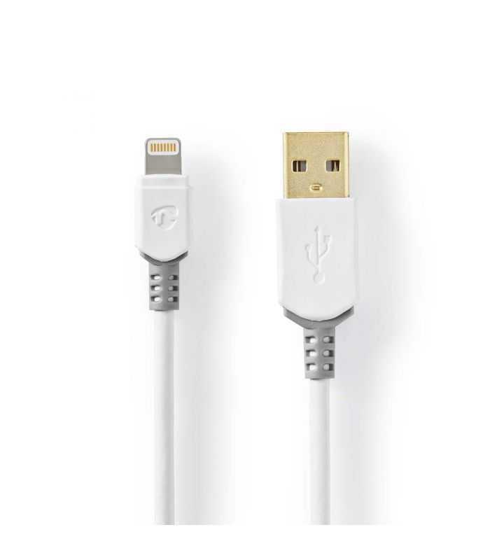 Cablu incarcator/date Apple Lightning 8-Pini - USB-A tata aurit 2m 2.4A alb Nedis