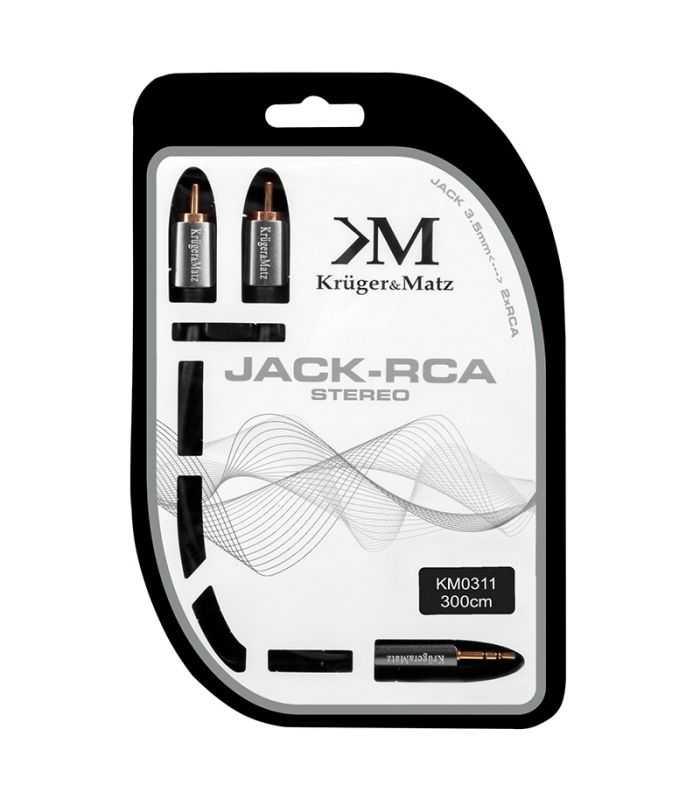 cablu jack audio 35 mm la 2x rca 3m stereo profesional krugermatz 1