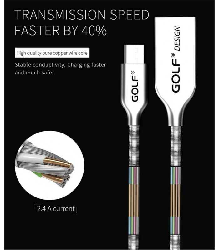 cablu kirsite micro usb golf 36m argintiu 1m 24a fast charging 3